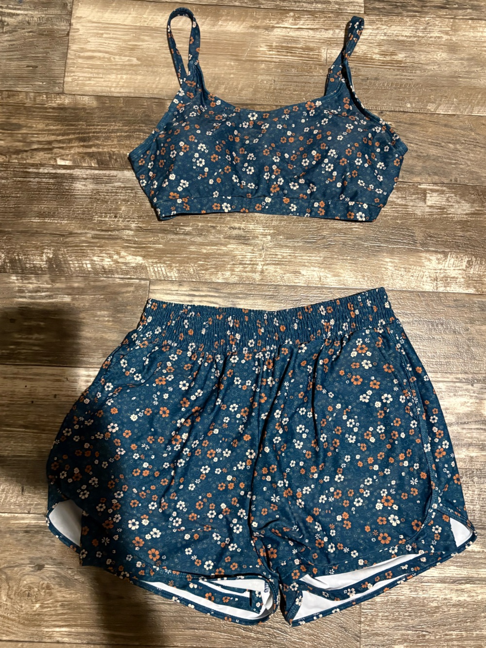 Floral Print Blue Bikini Top and Shorts Set